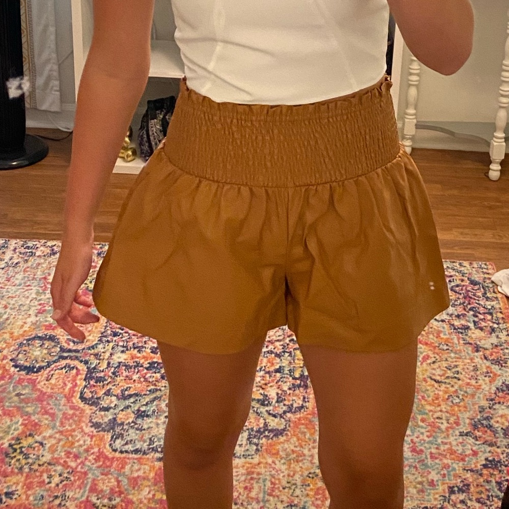TCEC tan faux leather shorts